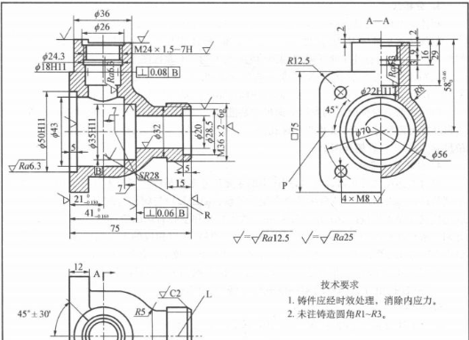 想象閥體零件的立體圖，如圖所示。